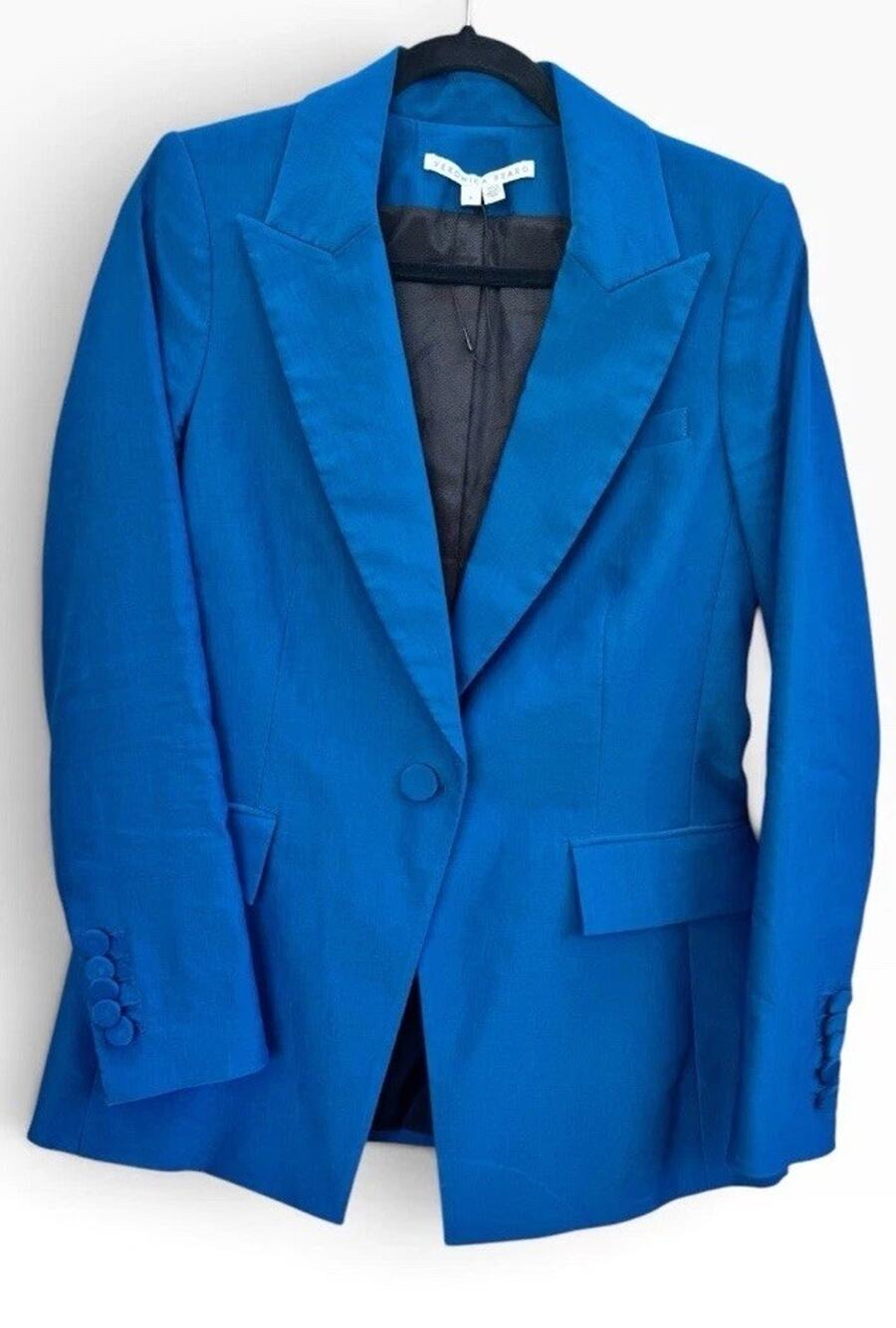 Veronica Beard Long & Lean Dickey Blazer Size 8 Cerulean Blue Linen Blend